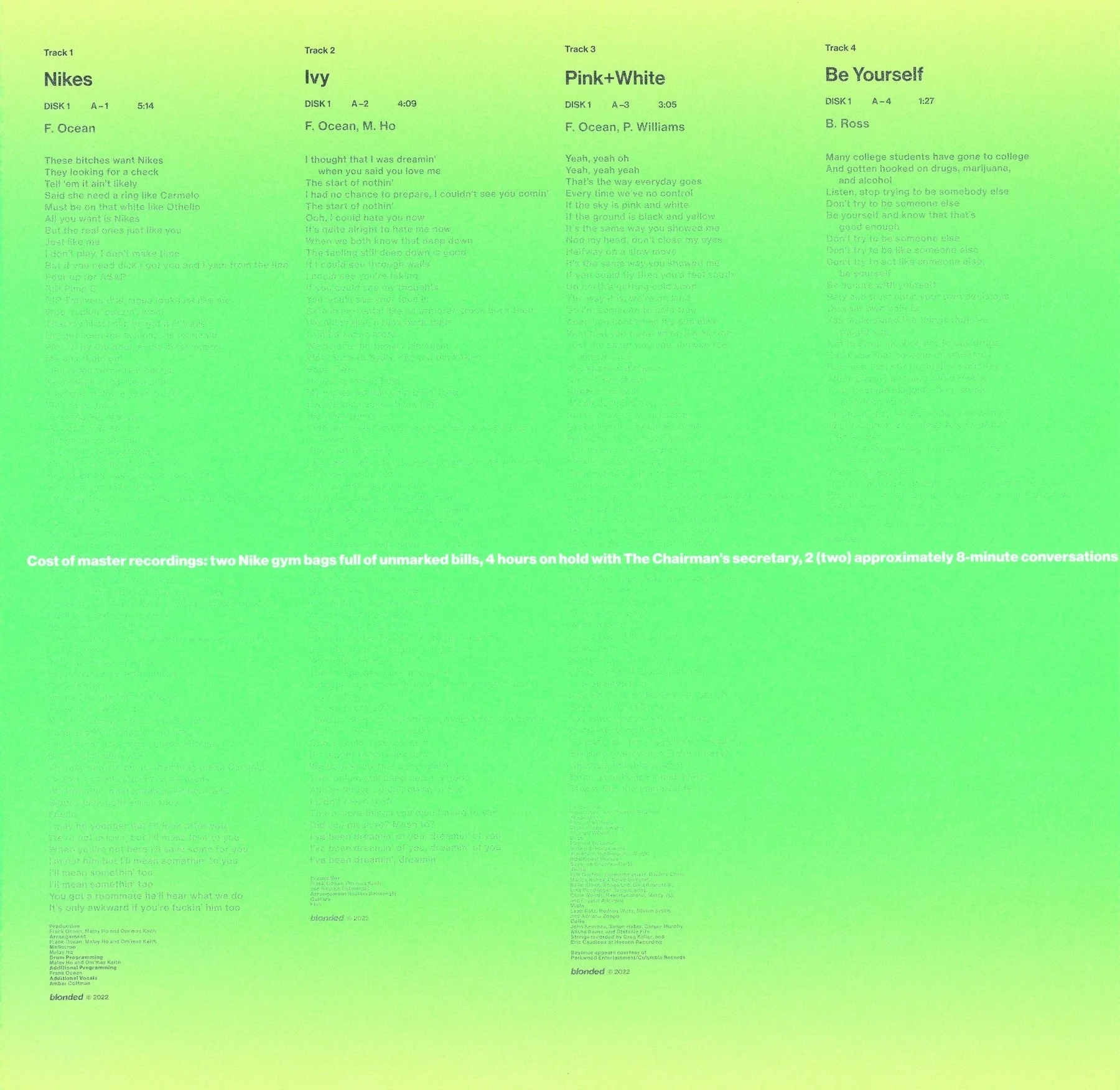 Frank Ocean reveals 'Blonde' lore on lyrics foldout — blonded.blog
